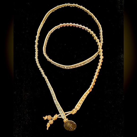 Metallic Leather Wrap Anklet Bracelet Hand Made with Sand Dollar Seashell Clasp - Picture 5 of 8